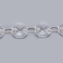 アクリルビーズチェーン  溶接されていない  プラチナメッキ鉄パーツ  多面カット八角形  透明  14x14x6mm  約44個/連  約39.37インチ（1m）/連&nbsp;CH-WH0001-01P