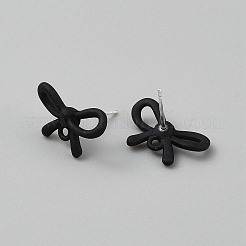 合金スタッドピアスパーツ  蝶結び  ブラック  10x16.5mm  穴：1.4mm  ピン：0.7mm&nbsp;EJEW-WH20009-03B