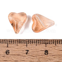 透明ガラスビーズ  ハート  染められ、ハートが入った  ライトサーモン  12x10x5~5.5mm  穴：1~1.2mm  約1587個/1000g&nbsp;DGLA-N022-01I