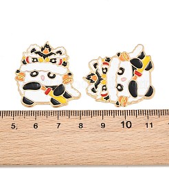 中国の獅子舞パンダ合金エナメルカボション  粘着ステッカー付き  ライトゴールド  ブラック  32.5x30x1.5mm&nbsp;AL-CBA1A6F-03KCG-B