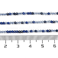 透明ガラスビーズ連売り  小さなビーズ  多面カット  ラウンド  ダークブルー  2mm  穴：0.6mm  約188個/連  14.09''（35.8センチメートル）&nbsp;GLAA-H027-01B