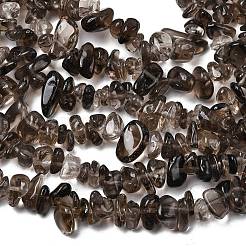 天然スモーキークォーツチップ連売り  5~8mm  穴：1mm  32インチ&nbsp;F037