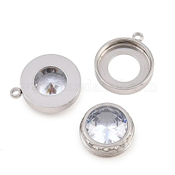 304ステンレススチールラインストーンペンダント  フラットラウンドのチャーム  ステンレス鋼色  クリスタル  17x15x6mm  穴：1.7mm&nbsp;STAS-Z203-01P-01
