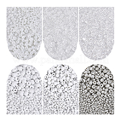 4200個6スタイルガラスシードビーズ  混合スタイル  ラウンド  ホワイト  6/0  4~5mm  穴：1.5mm  700個/スタイル&nbsp;SEED-PH0002-55