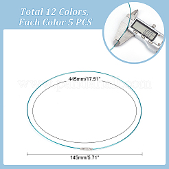 60個 12色 ステンレスワイヤーネックレスコード DIY ジュエリー作り  真鍮製ネジ式クラスプ付き  ミックスカラー  445mm  5個/カラー&nbsp;TWIR-UN0001-10