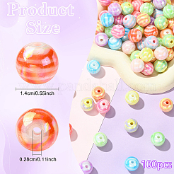 100個 2スタイル ABカラーメッキアクリルビーズ  ストライプラウンド  ミックスカラー  14mm  穴：2.8mm&nbsp;SACR-YW0002-05