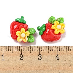 クリスマステーマの不透明樹脂デコデンカボション  花とイチゴ  14.5x16x7.5mm&nbsp;CRES-B022-02A