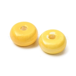 手作りの陶器ビーズ  フラットラウンド  光沢釉の磁器  きいろ  9x5mm  穴：2mm&nbsp;PR-Z001-01A