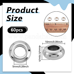 304ステンレススチールヨーロピアンビーズ60個  大穴ビーズ  ロンデル  ステンレス鋼色  10x4mm  穴：5mm&nbsp;STAS-UN0064-19
