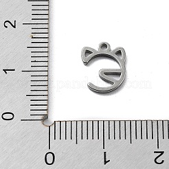 変色しない304ステンレススチールチャーム  ステンレス鋼色  レーザー切断  猫の形  10.5x8.5x1mm  穴：1.2mm.&nbsp;STAS-K272-01C-P