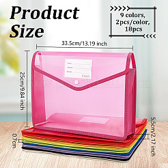 18個 9色長方形PPプラスチックファイルポケット  フォルダーバッグ  事務用品  ミックスカラー  250x335x7~55mm  2個/カラー&nbsp;DIY-CU0001-03