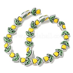 透明なガラスエナメルビーズ  手描きのビーズ  花  染め＆加熱  きいろ  16~17x14~15x7~8mm  穴：1~1.4mm&nbsp;LAMP-C023-01C