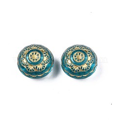 メッキアクリルビーズ  ライン入り  フラットラウンド  ダークターコイズ  13x9mm  穴：1.5mm&nbsp;X-PACR-N008-016