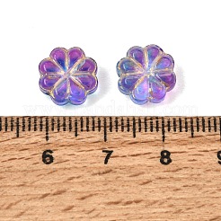 焼き付け塗料と金色の金属で覆われたガラスビーズ  クローバー  ミディアム蘭  10x10.5x4mm  穴：1.2mm&nbsp;GL-CBA1477-13C
