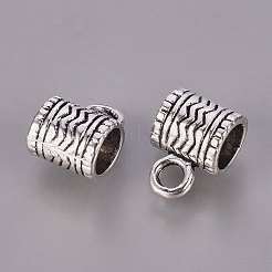 チベットスタイルの合金チューブベイル  ループベイル  保釈ビーズ  カドミウムフリー＆鉛フリー  コラム  アンティークシルバー  9x8mm  穴：3mm&nbsp;LS-K08U0042