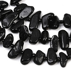 天然石ブラックトルマリンビーズ連売り  ナゲット  シードビーズで  5~18x3.5~8.5x2.5~6.5mm  穴：0.7~1mm  約46~51個/連  15.35''~16.14''（39~41センチメートル）&nbsp;G-K393-B06