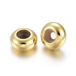 201ステンレスビーズ  内部のゴムと  スライダービーズ  ロンデル  ゴールドカラー  6x3mm  穴：2.7mm  ゴム穴：1.5mm&nbsp;X-STAS-O110-12G-B