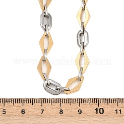 201ステンレススチールのオーバル＆ロンバスリンクチェーンネックレス（女性用）  304ステンレススチール留め具付き  ゴールデン·ステンレス鋼色  23-1/4インチ（59cm）&nbsp;NJEW-B143-01GP