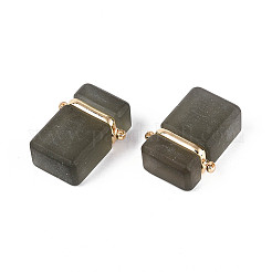 ガラスの長方形リンクコネクタチャーム  真鍮パーツ  ゴールドカラー  グレー  25.4~25x20x9.5~10mm  穴：1.6mm&nbsp;GLAA-T023-42A