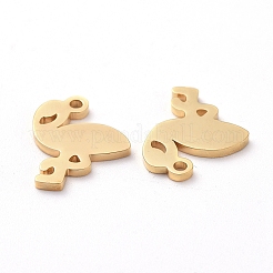 PVD真空メッキ304ステンレススチールチャーム  手動研磨  フラミンゴ  ゴールドカラー  12x10x1mm  穴：1mm&nbsp;LS-X-STAS-G215-02G