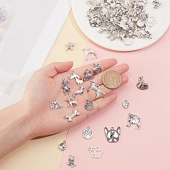 チベット風合金子犬ペンダント  混合図形  犬のテーマ  アンティークシルバー  80個/箱&nbsp;TIBEP-SC0001-66AS