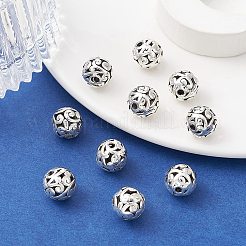 チベットスタイルの中空合金ビーズ  ラウンド  アンティークシルバー  11mm&nbsp;TIBEB-YW0001-11AS