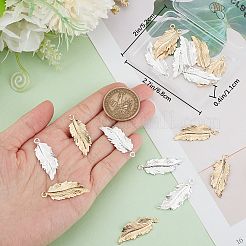 20個2色真鍮ペンダント  カドミウムフリー＆鉛フリー  リーフチャーム  ゴールデン＆シルバー  32x12.5x1mm  穴：2mm  10個/カラー&nbsp;KK-BBC0011-26