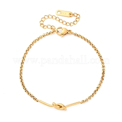 304ステンレススチールの結び目リンクブレスレット  女性用ローロチェーンブレスレット  18KGP本金メッキ  長さ6-3/8インチ(16.2cm)+61mmエクステンダー&nbsp;BJEW-R027-04G