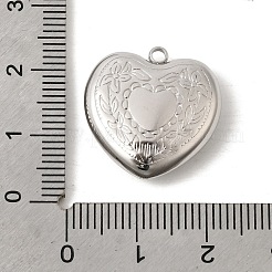 304ステンレスペンダント  花のチャーム付きハート  ステンレス鋼色  20.5x20x6mm  穴：2mm&nbsp;STAS-B128-11A-P