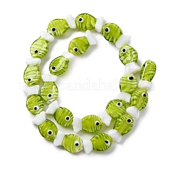 手作りランプワークビーズ連売り  魚  芝生の緑  20~21x12~12.5x7.5~10.5mm  穴：1.2mm  約20個/連  16.26インチ（41.3cm）&nbsp;LAMP-G154-07O