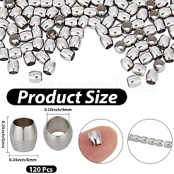 304ステンレススチールヨーロピアンビーズ120個  バレル大きな穴ビーズ  ステンレス鋼色  6x6mm  穴：4mm&nbsp;STAS-BBC0009-79P