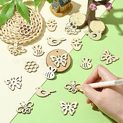 未完成の木片の装飾  DIYクラフト用品  混合図形  パパイヤホイップ  21~29x23~34x2mm  約100個/セット&nbsp;WOOD-CJC0012-07
