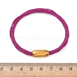 304ステンレススチールとポリエステルメタリックコードの女性用ブレスレット  魚糸インナーとマグネット留め具付き  イオンプレーティング（ip）  パープル  7-1/4インチ（18.3cm）&nbsp;BJEW-Z145-01G-29