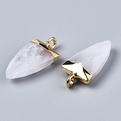 天然石クオーツクリスタルペンダント  ロッククリスタルペンダント  金色の鉄のループで  多面カット  三角形  21x10x5.5mm  穴：1.8mm&nbsp;G-S359-316B