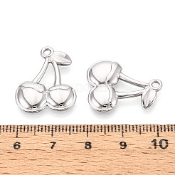 304ステンレスペンダント  チェリーチャーム  変色防止  ステンレス鋼色  22x17.8x2.5mm  穴：1.6mm&nbsp;LS-STAS-T065-76P