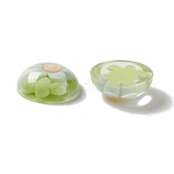 透明フラワー樹脂カボション  半円  アクア  花柄  24.5x9.5mm&nbsp;RESI-G034-B04