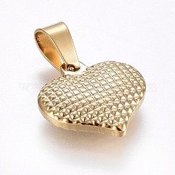 304ステンレススチールのテクスチャペンダント  バンピー  ハート  ゴールドカラー  15x15x3.5mm  穴：7x4mm&nbsp;STAS-H458-34G
