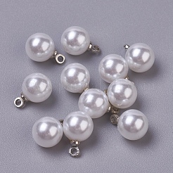 樹脂模造パールペンダント  プラチナメッキ合金パーツ  ラウンド  リネン  17.5x13.5mm  穴：1.6mm&nbsp;RESI-WH0008-17D