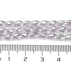 透明電気メッキガラスビーズ連売り  パール光沢メッキ  多面カット  双円錐形  プラム  5x3.5mm  穴：0.9mm  約93~95個/連  18.7~19.29インチ（47.5~49cm）&nbsp;GLAA-K064-04A-PL01
