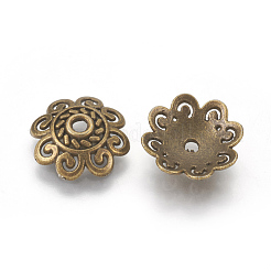 チベット風ビーズキャップ  カドミウムフリー＆ニッケルフリー＆鉛フリー  花  アンティークブロンズ  12x12x4mm  穴：1.5mm&nbsp;TIBE-60309-AB-FF