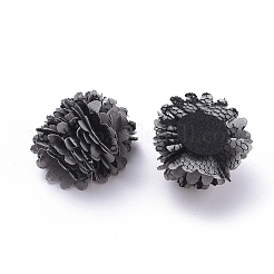手作りポリエステル織コスチュームアクセサリー  花  グレー  35x17.5mm&nbsp;WOVE-F023-A11