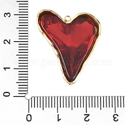 304ステンレススチールとガラスのペンダント  ハートチャーム  PVD真空メッキ  18KGP本金メッキ  28x23x7mm  穴：1.5mm&nbsp;STAS-Z186-16G
