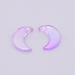 透明ガラスビーズ  グリッターパウダー付き  トップ掘削  ムーン  ライラック  16.5x11.5x3mm  穴：1.2mm&nbsp;GLAA-WH0022-55E