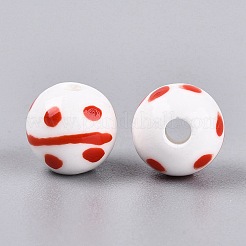 手作りの陶器ビーズ  手描き  ファミーユは磁器バラ  丸い枝  レッド  10.5mm  穴：2.5mm&nbsp;PORC-N012-12B