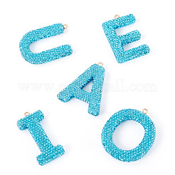 5個 5スタイル ハンドメイド ポリマークレイ ラインストーン ビッグペンダント  文字 a & e & i & o & u  混合図形  54x43x8.5mm  穴：2.5mm  1個/スタイル&nbsp;FIND-BT0001-39E