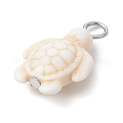 染め加工合成ターコイズペンダント  鉄のピン付き  カメ  フローラルホワイト  22.5x14x7mm  穴：2.5mm&nbsp;PALLOY-JF02924-03