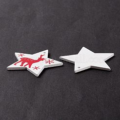 クリスマス スプレー塗装の木製ペンダント  ヘラジカの星  ホワイト  46x49x1mm  穴：2.5mm&nbsp;FIND-H030-07