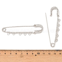 鉄製ラインストーン安全ピンブローチ金具  5つのループが付いたキルトピン  プラチナ  77x20x8mm&nbsp;JEWB-E045-01C-P