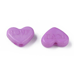 不透明なアクリルビーズ  染め  単語「love」付けのハート  ミディアム蘭  10x13.5x4.5mm  穴：1.8mm  約2300個/500g&nbsp;MACR-S373-128-S12