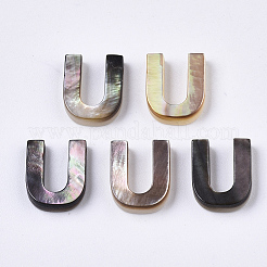 天然な黒リップシェルビーズ  トップドリルビーズ  文字.u  U：10x8x2.5mm  穴：0.6mm&nbsp;LS-SSHEL-S265-001U